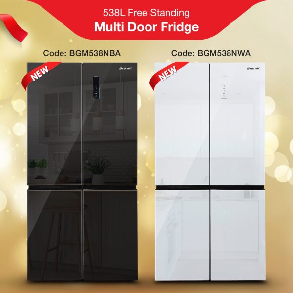 Brandt 538L 4 Door Fridge White Glass BGM538NWA