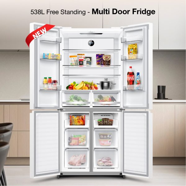 Brandt 538L 4 Door Fridge White Glass BGM538NWA