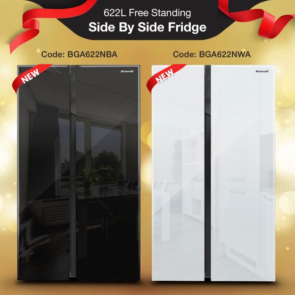 Brandt 622L SBS Fridge White Glass BGA622NWA