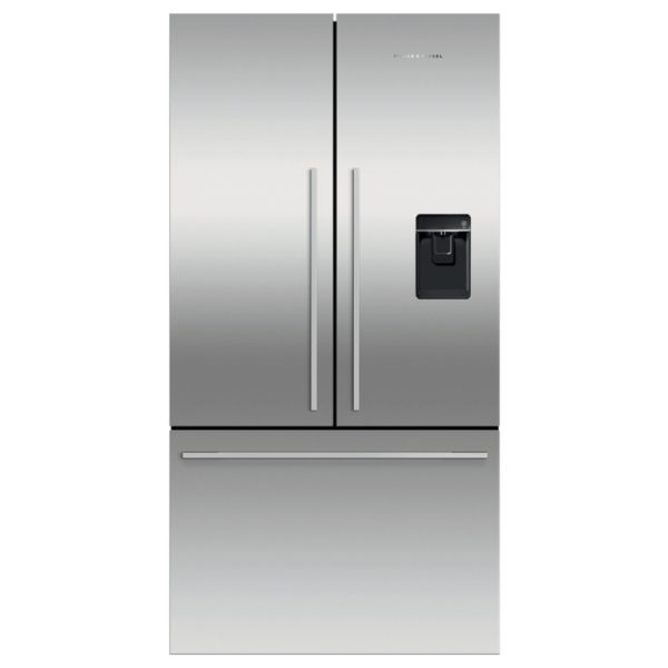 Fisher & Paykel Freestanding French Door Refrigerator Freezer, 90cm, 614L, Ice & Water RF610ADUSX